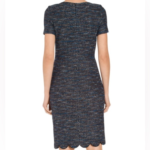 NWT ST JOHN Women's Dark Chambray Multi Twinkle Texture Knit Scallop Dress sz 14 - Picture 2 of 4